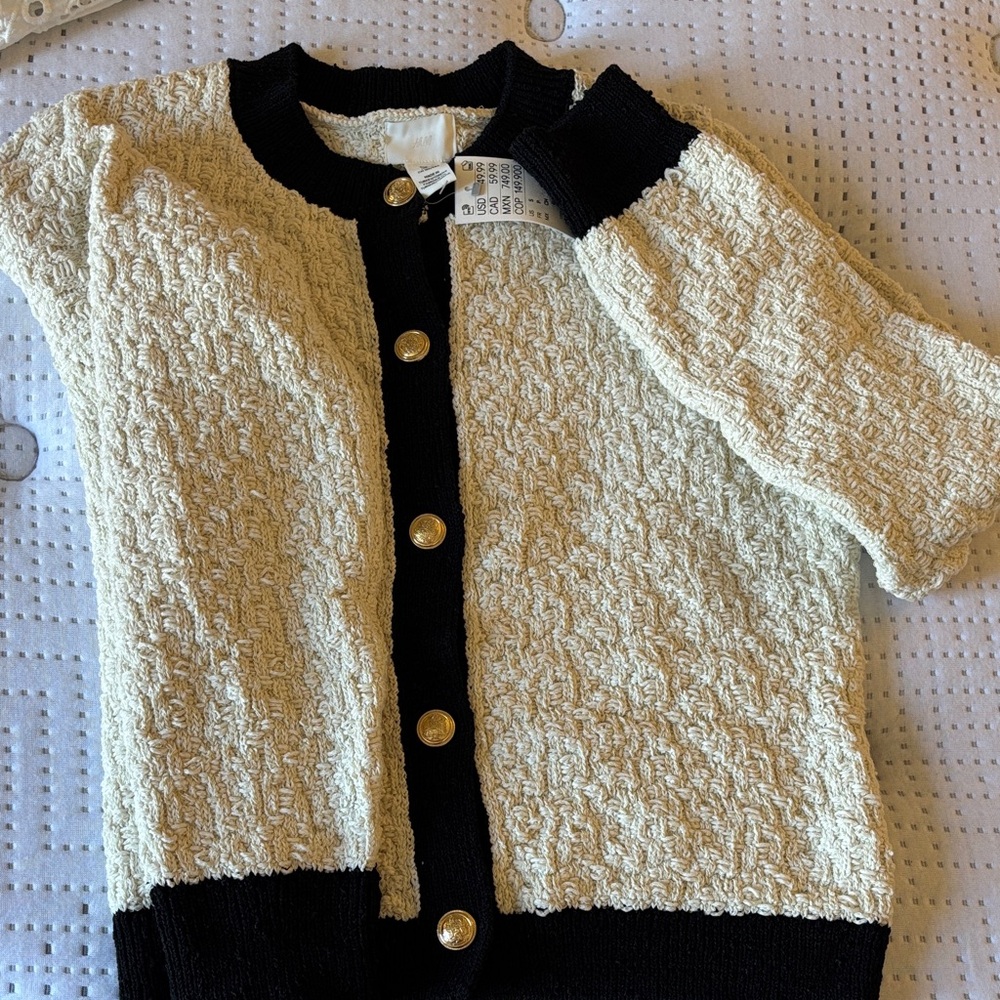 H&M Black and Cream Cardigan Sweater